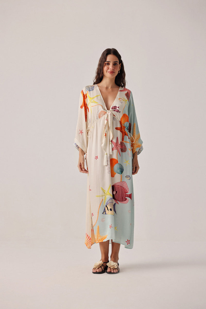 Viola Coverup-Seaborn modal satin resort wear by NOIB in beige for women in Singapore
