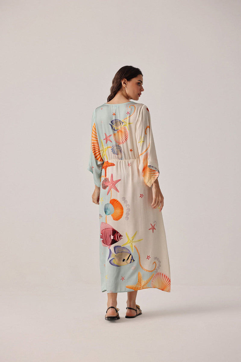 Viola Coverup-Seaborn modal satin resort wear by NOIB in beige for women in Singapore
