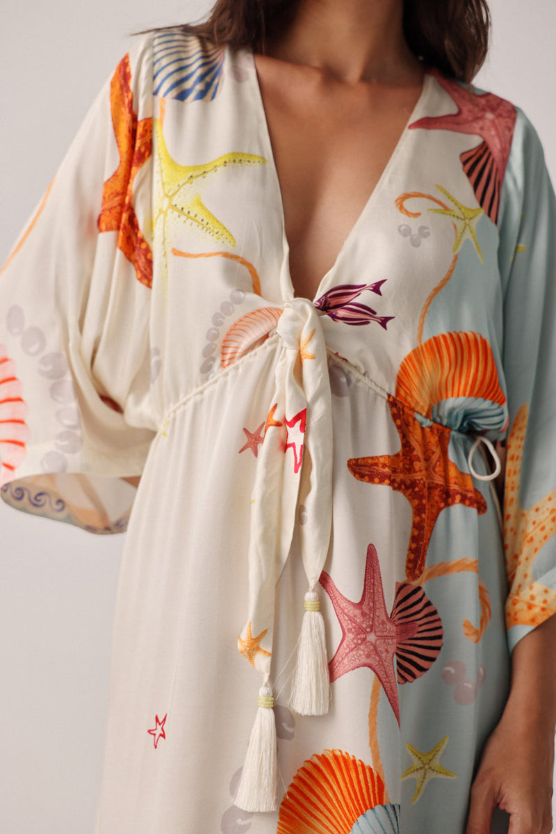 Viola Coverup-Seaborn modal satin resort wear by NOIB in beige for women in Singapore