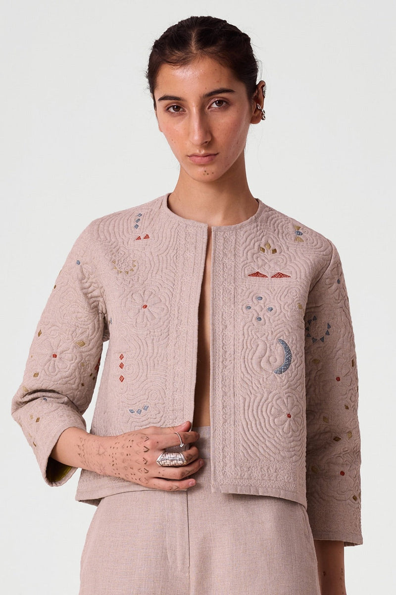Vipra Hand Quilted Embroidered Linen Jacket