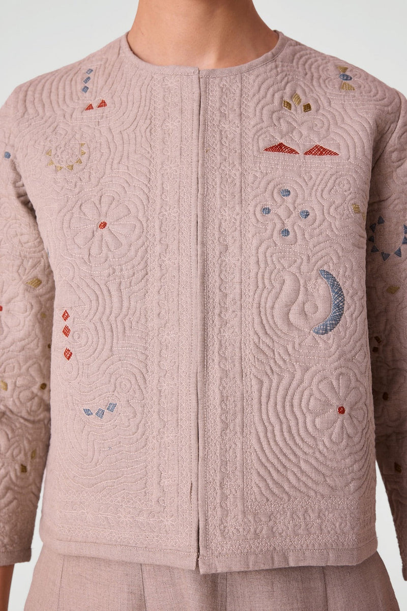 Vipra Hand Quilted Embroidered Linen Jacket