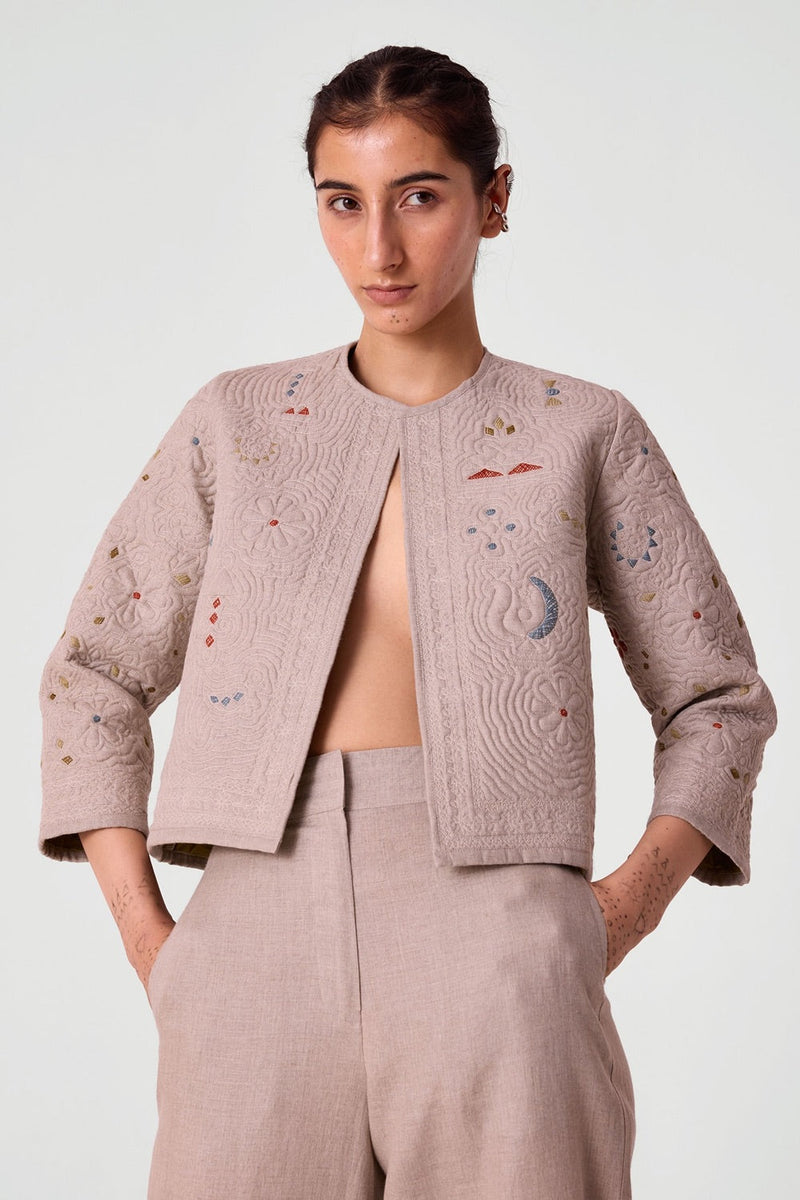 Vipra Hand Quilted Embroidered Linen Jacket