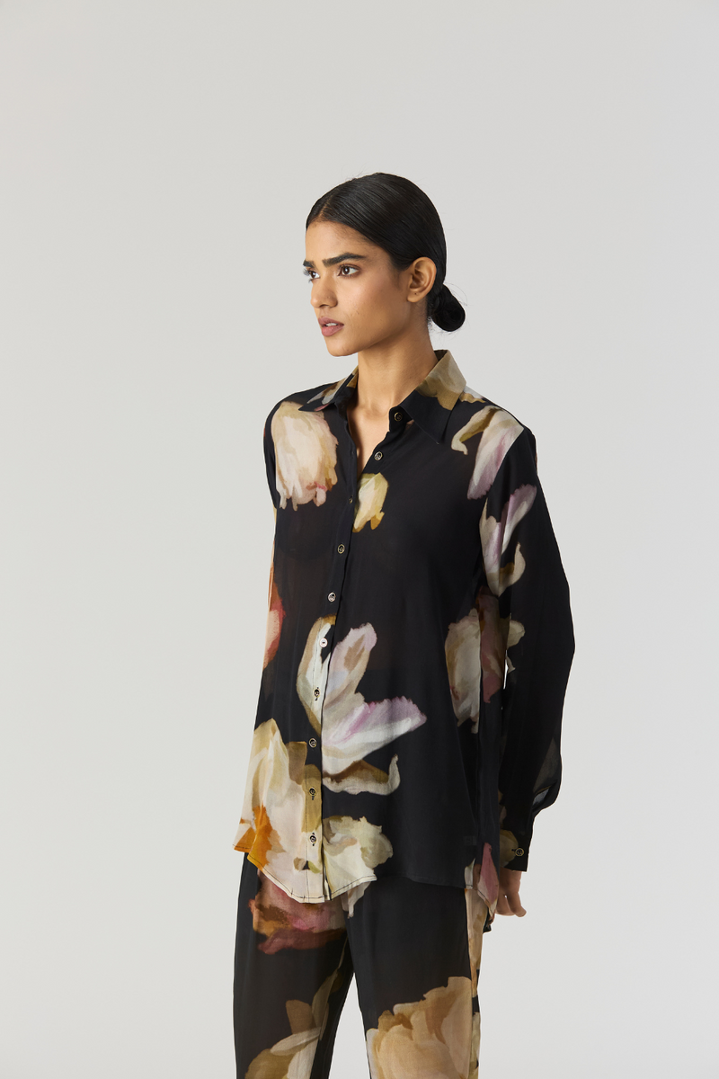 VIVA FIORI CO-ORD SET by Yam in black color for women in Singapore