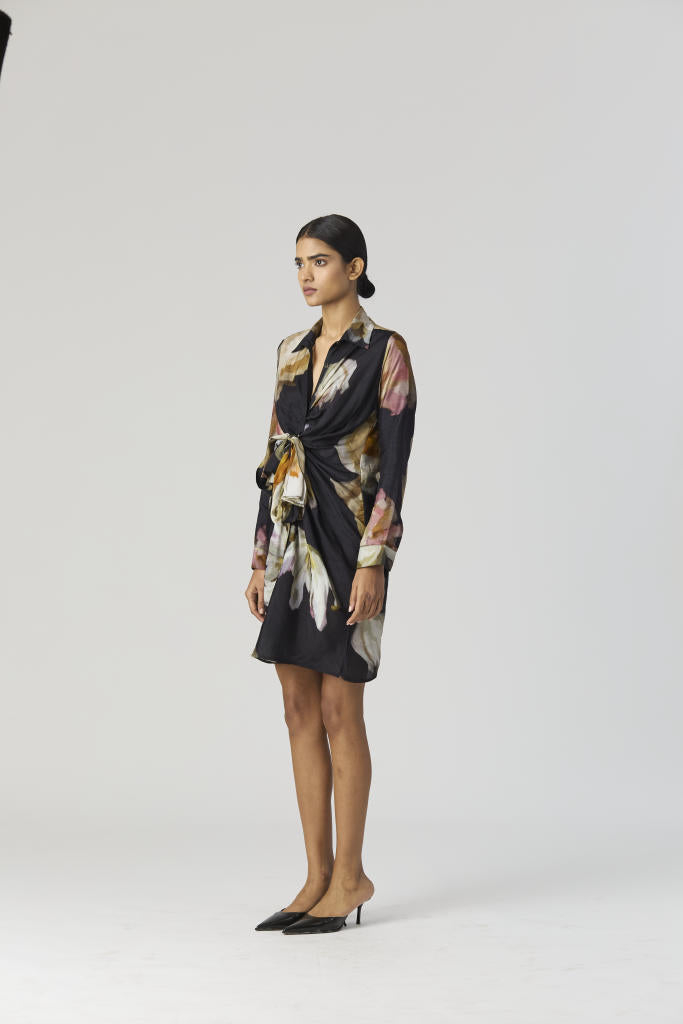 VIVA FIORI DRESS silk by Yam in black color for women in Singapore