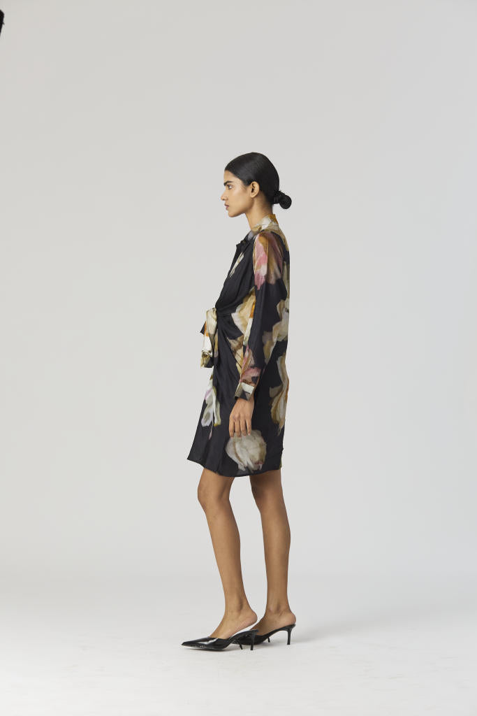 VIVA FIORI DRESS silk by Yam in black color for women in Singapore