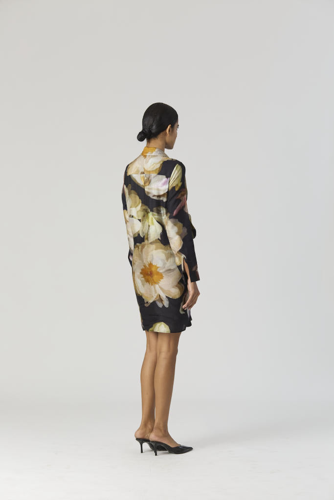 VIVA FIORI DRESS silk by Yam in black color for women in Singapore