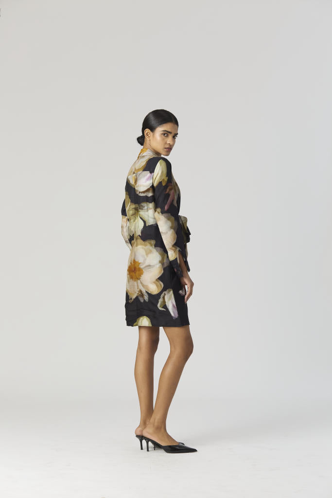 VIVA FIORI DRESS silk by Yam in black color for women in Singapore