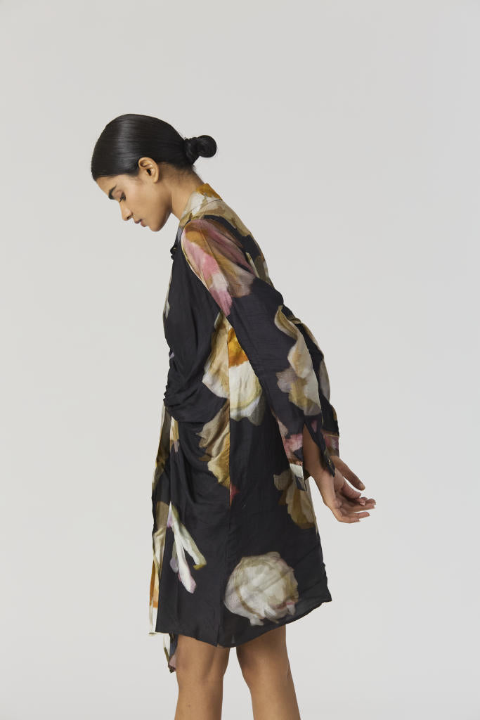 VIVA FIORI DRESS silk by Yam in black color for women in Singapore