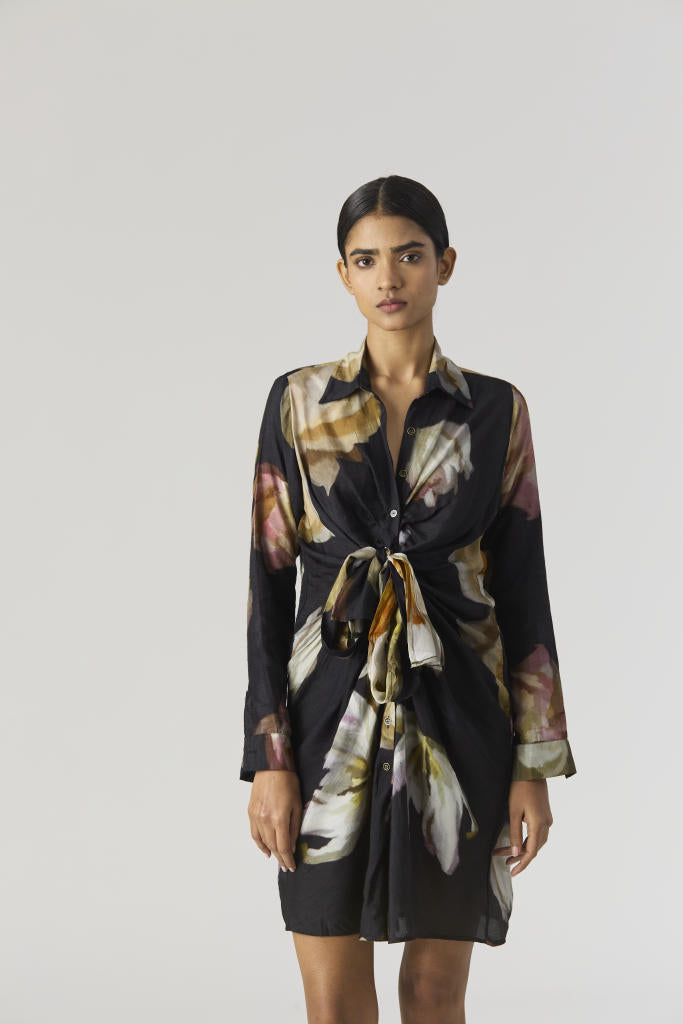VIVA FIORI DRESS silk by Yam in black color for women in Singapore