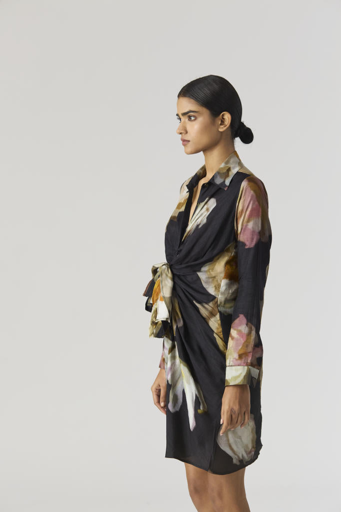 VIVA FIORI DRESS silk by Yam in black color for women in Singapore