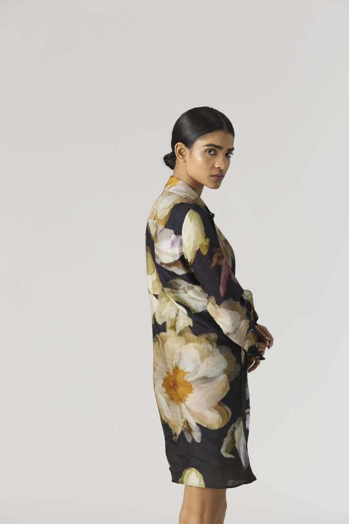 VIVA FIORI DRESS silk by Yam in black color for women in Singapore