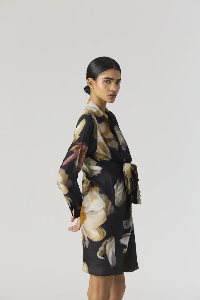 VIVA FIORI DRESS silk by Yam in black color for women in Singapore