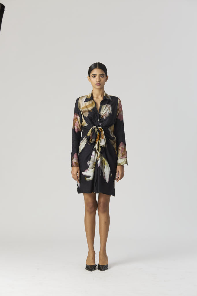 VIVA FIORI DRESS silk by Yam in black color for women in Singapore