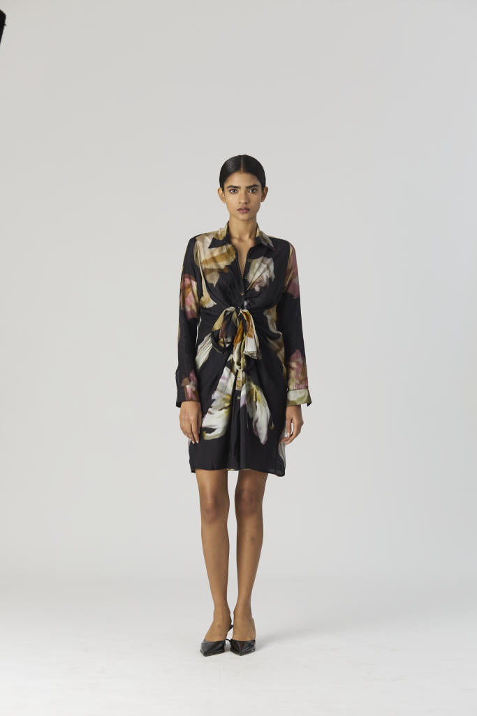 VIVA FIORI DRESS silk by Yam in black color for women in Singapore