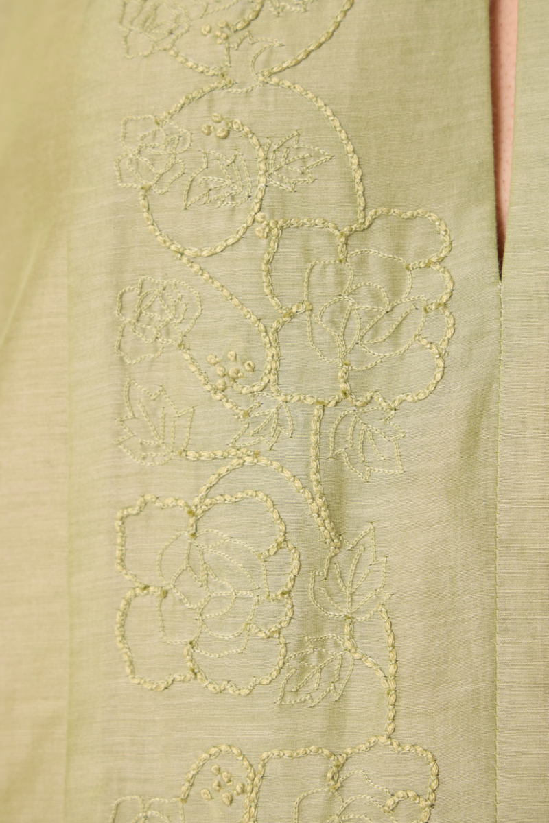 Volya Green Embroidered Dress silk by The Summer House in green color for women in Singapore