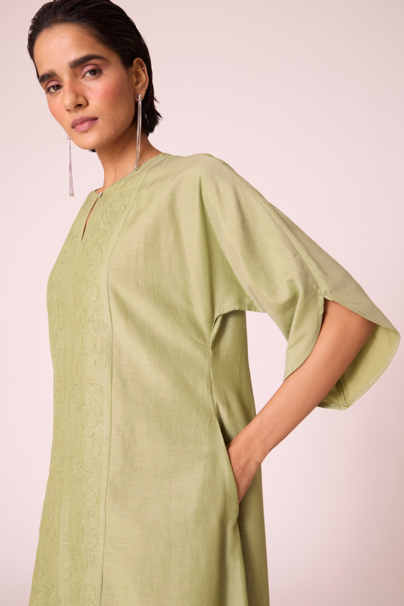 Volya Green Embroidered Dress silk by The Summer House in green color for women in Singapore