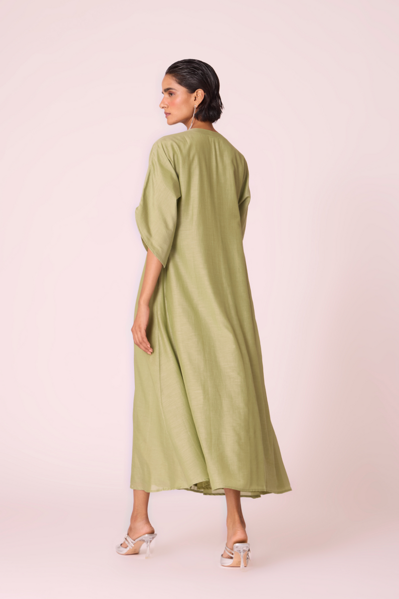 Volya Green Embroidered Dress silk by The Summer House in green color for women in Singapore