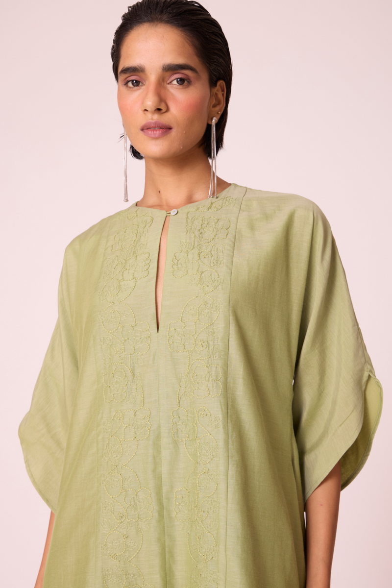 Volya Green Embroidered Dress silk by The Summer House in green color for women in Singapore