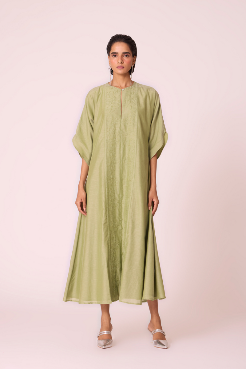 Volya Green Embroidered Dress silk by The Summer House in green color for women in Singapore