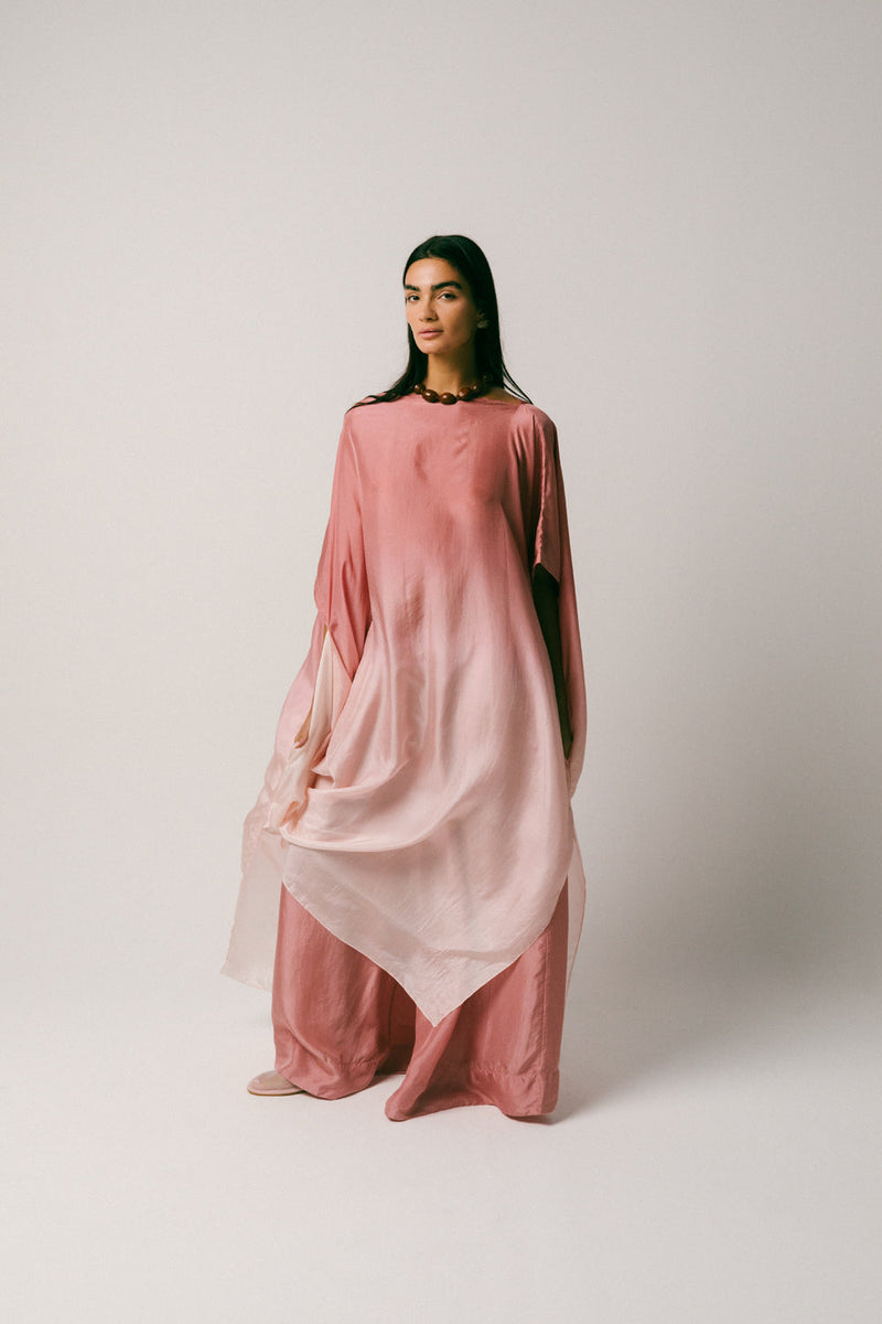 Bayu Silk Kaftan Set habutai silk co-ord set by Ituvana in rose for women in Singapore