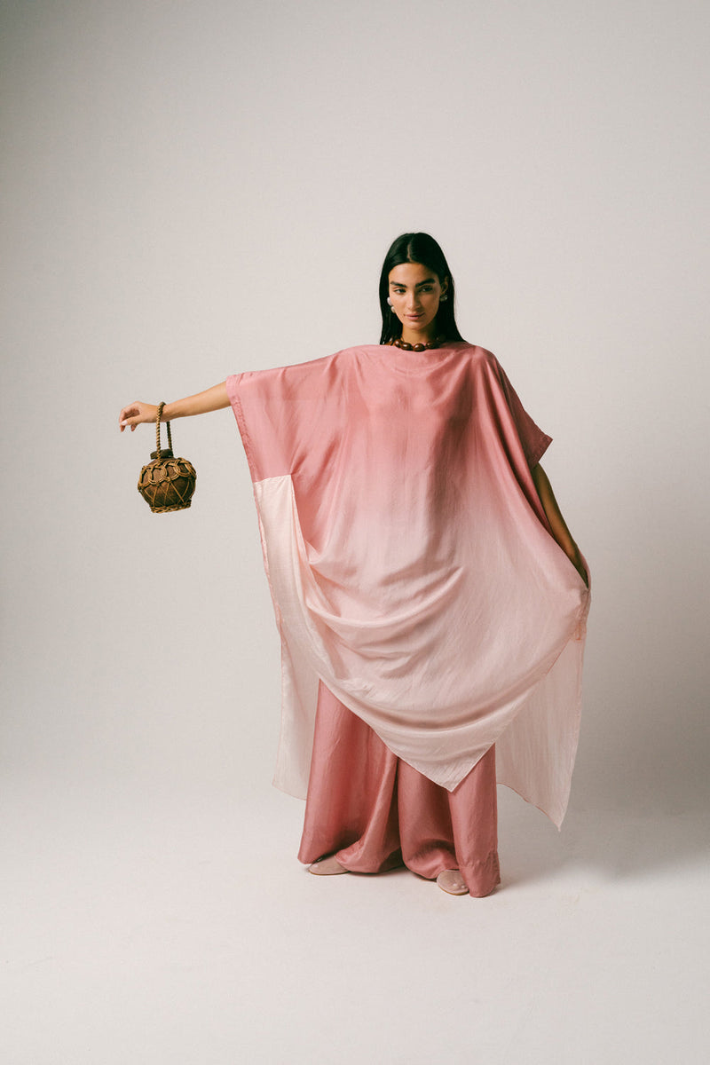 Bayu Silk Kaftan Set habutai silk co-ord set by Ituvana in rose for women in Singapore
