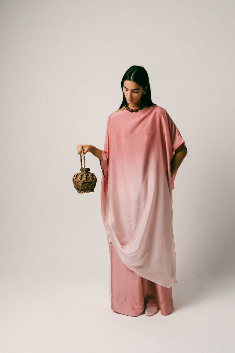 Bayu Silk Kaftan Set habutai silk co-ord set by Ituvana in rose for women in Singapore