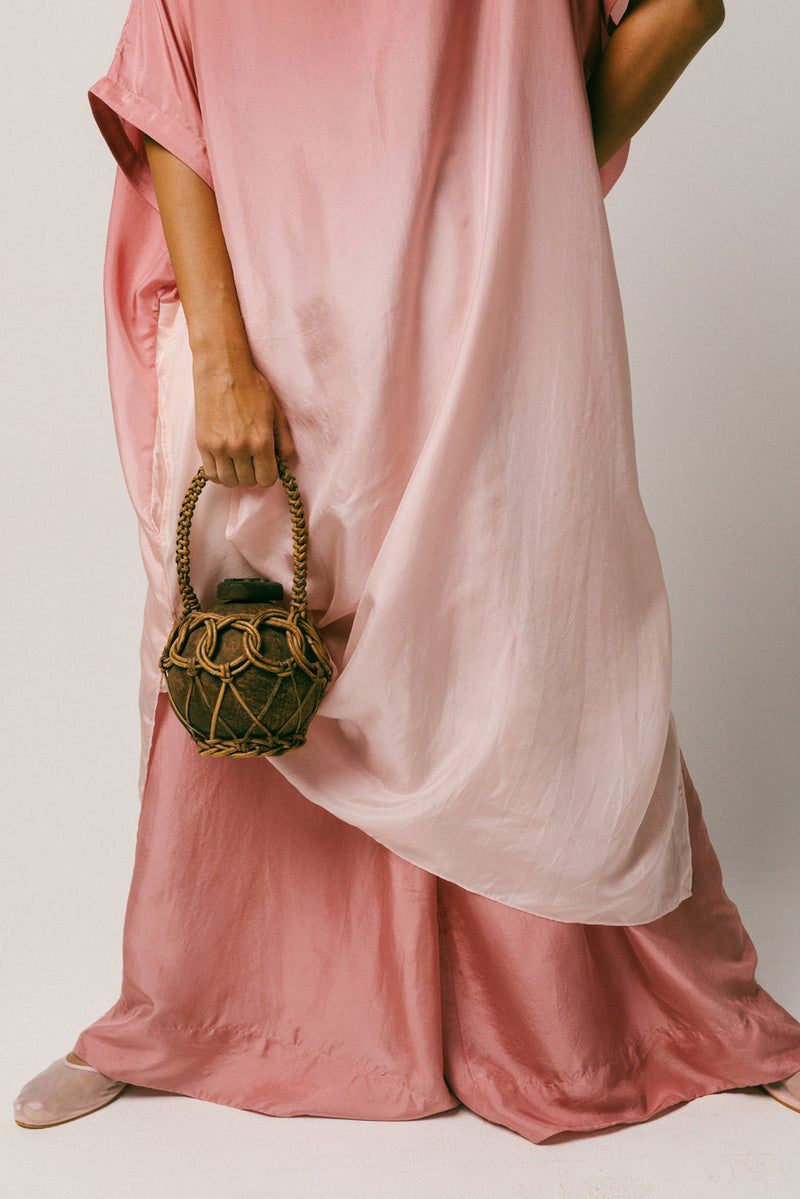 Bayu Silk Kaftan Set habutai silk co-ord set by Ituvana in rose for women in Singapore