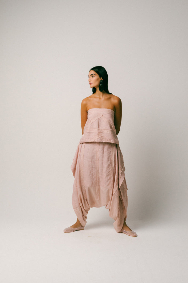 Pagi Linen Dhoti Set co-ord set by Ituvana in dusty pink for women in Singapore