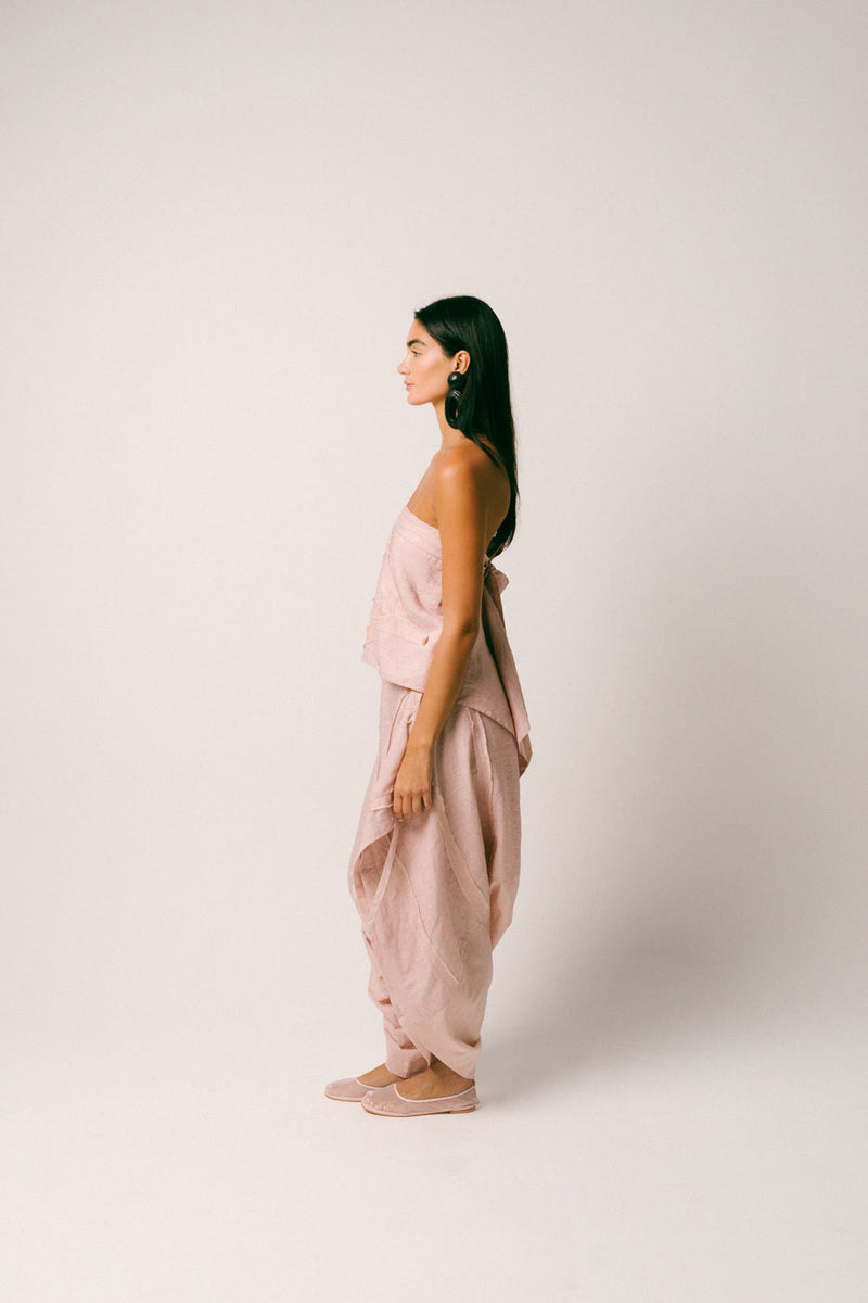 Pagi Linen Dhoti Set co-ord set by Ituvana in dusty pink for women in Singapore