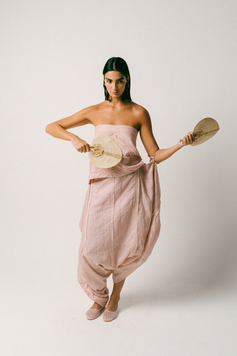 Pagi Linen Dhoti Set co-ord set by Ituvana in dusty pink for women in Singapore