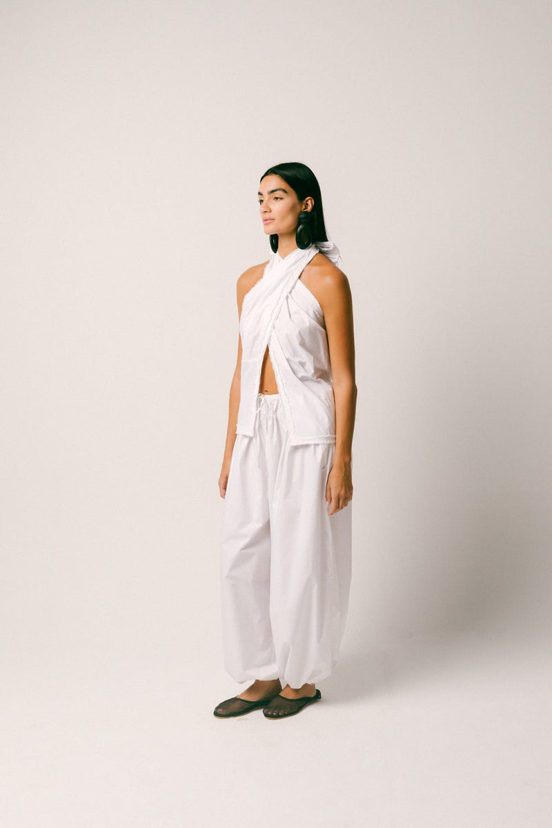 Bumi Cotton Balloon Set cotton poplin co-ord set by Ituvana in white for women in Singapore