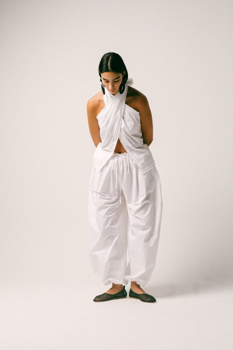 Bumi Cotton Balloon Set cotton poplin co-ord set by Ituvana in white for women in Singapore