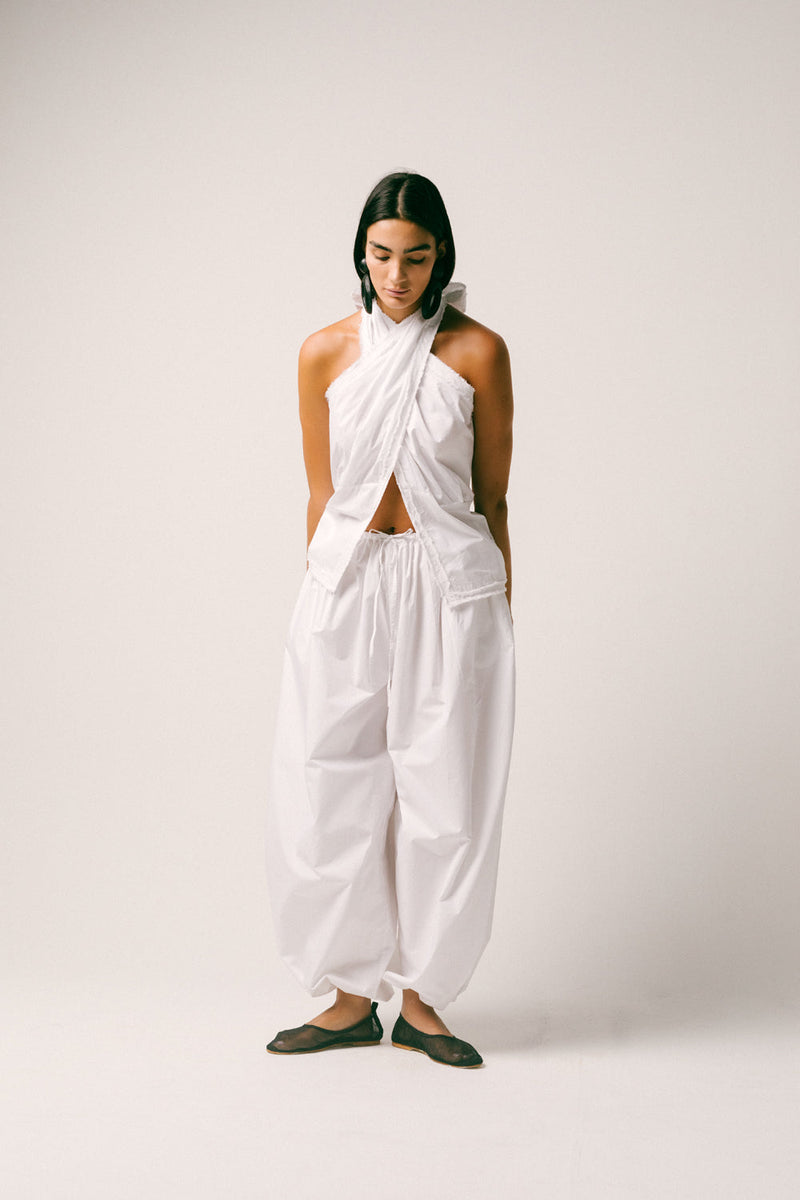 Bumi Cotton Balloon Set cotton poplin co-ord set by Ituvana in white for women in Singapore