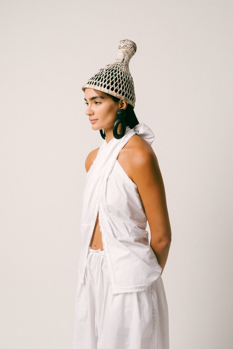 Bumi Cotton Balloon Set cotton poplin co-ord set by Ituvana in white for women in Singapore