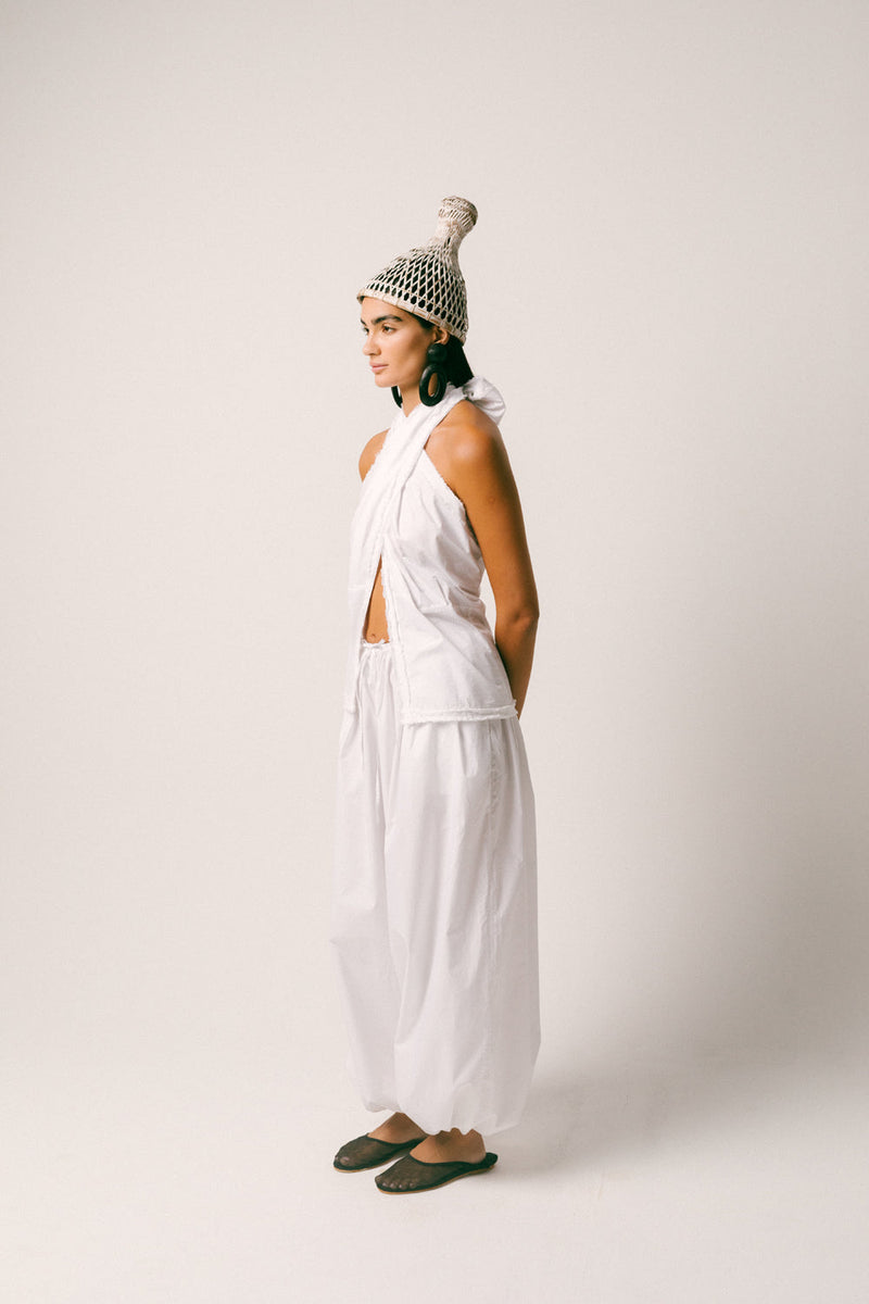 Bumi Cotton Balloon Set cotton poplin co-ord set by Ituvana in white for women in Singapore