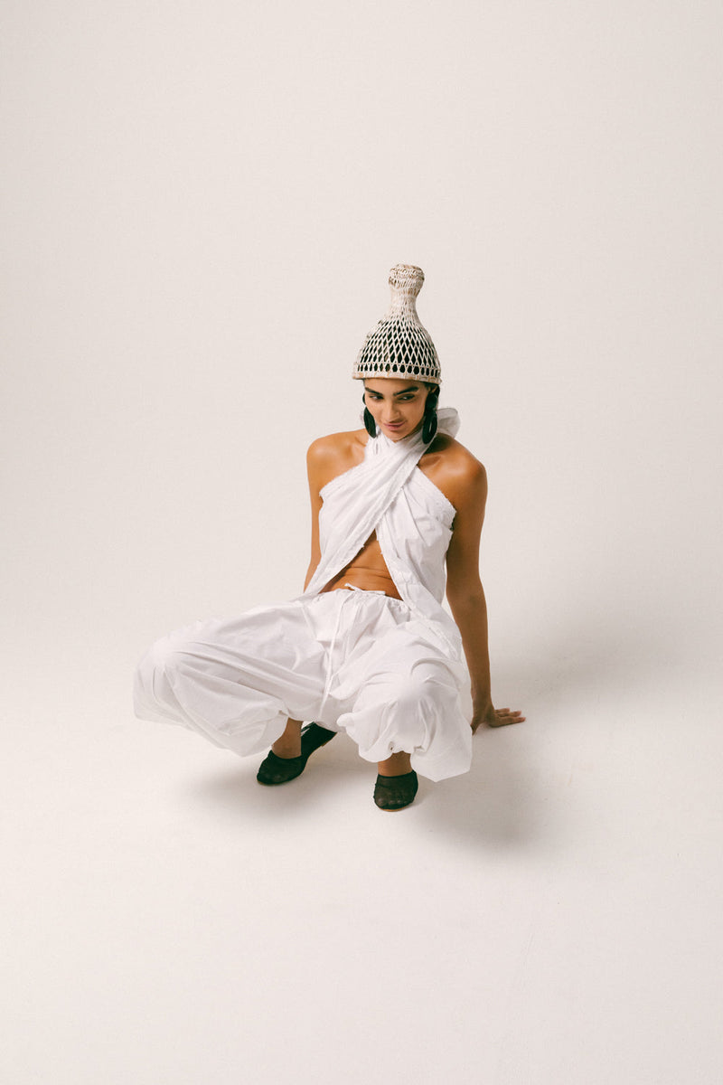 Bumi Cotton Balloon Set cotton poplin co-ord set by Ituvana in white for women in Singapore