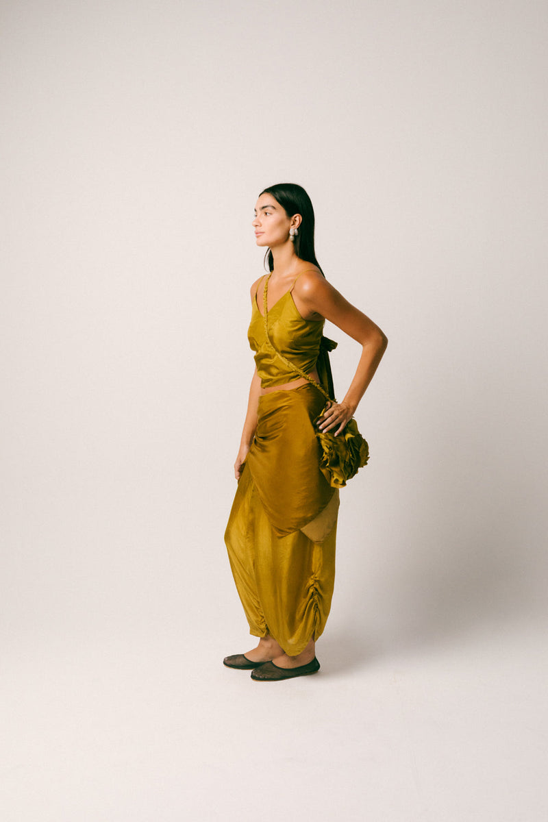 Mekar Cross Body Bag habutai silk bag by Ituvana in olive for women in Singapore