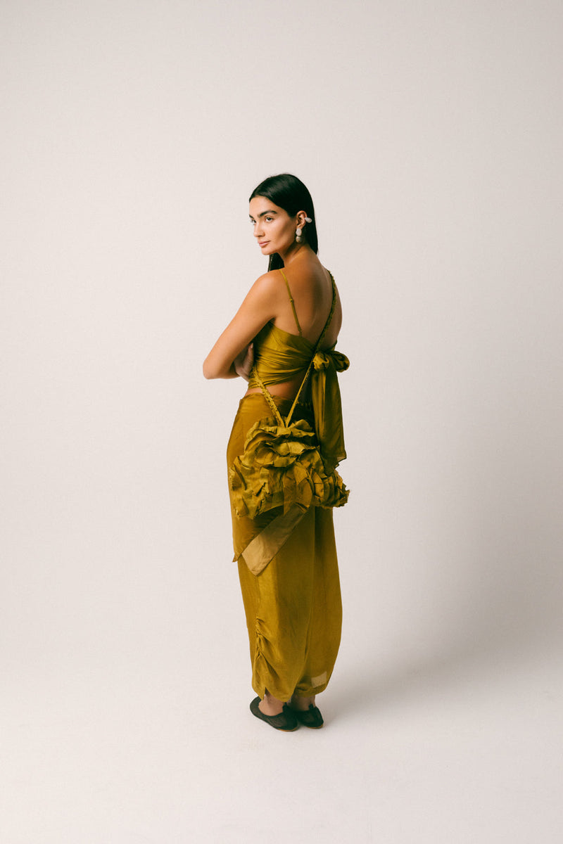 Mekar Cross Body Bag habutai silk bag by Ituvana in olive for women in Singapore