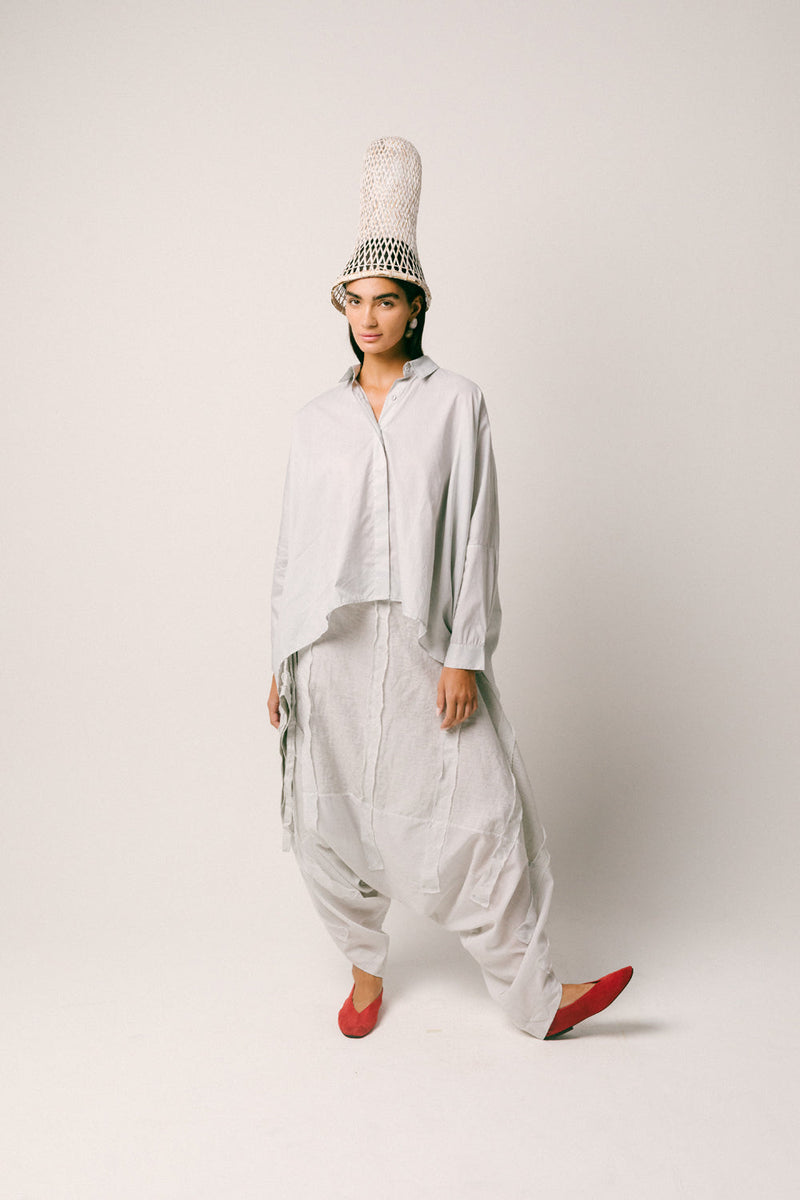 Embun Cotton Dhoti Set shirt- mul mul cotton pants- linen co-ord set by Ituvana in mint green for women in Singapore