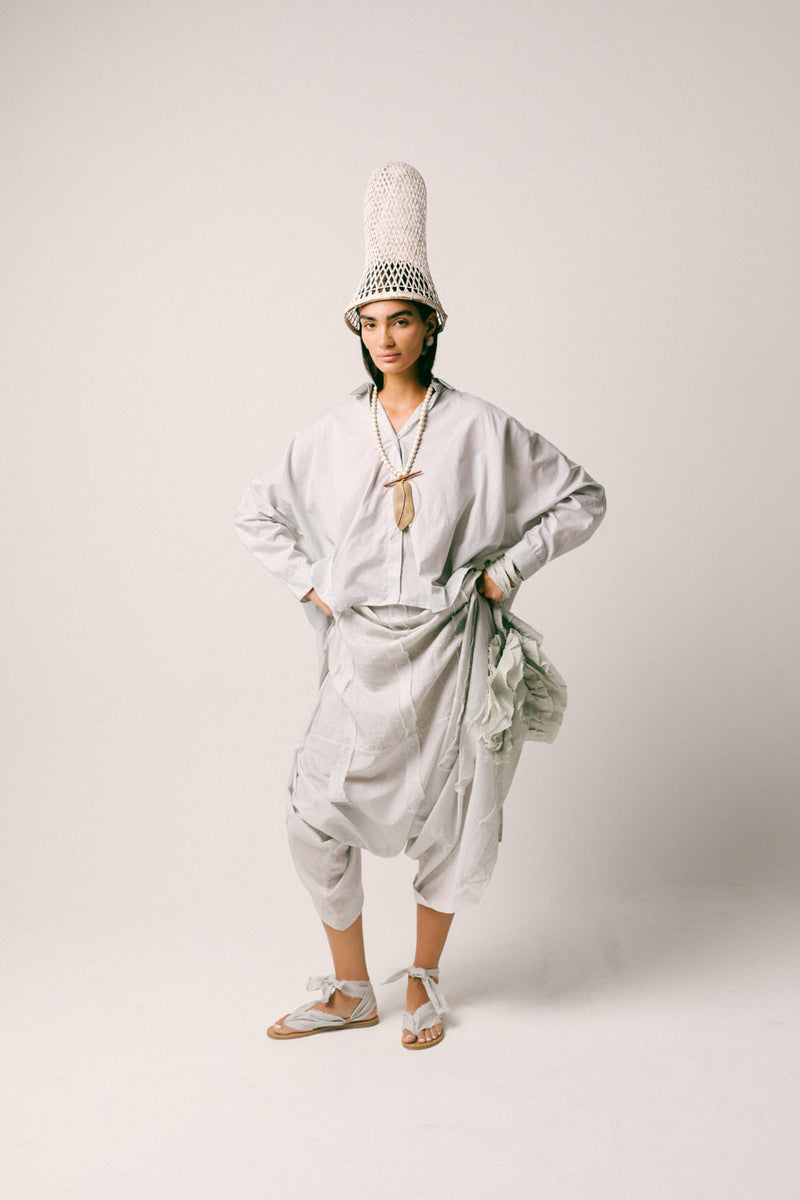 Embun Cotton Dhoti Set shirt- mul mul cotton pants- linen co-ord set by Ituvana in mint green for women in Singapore
