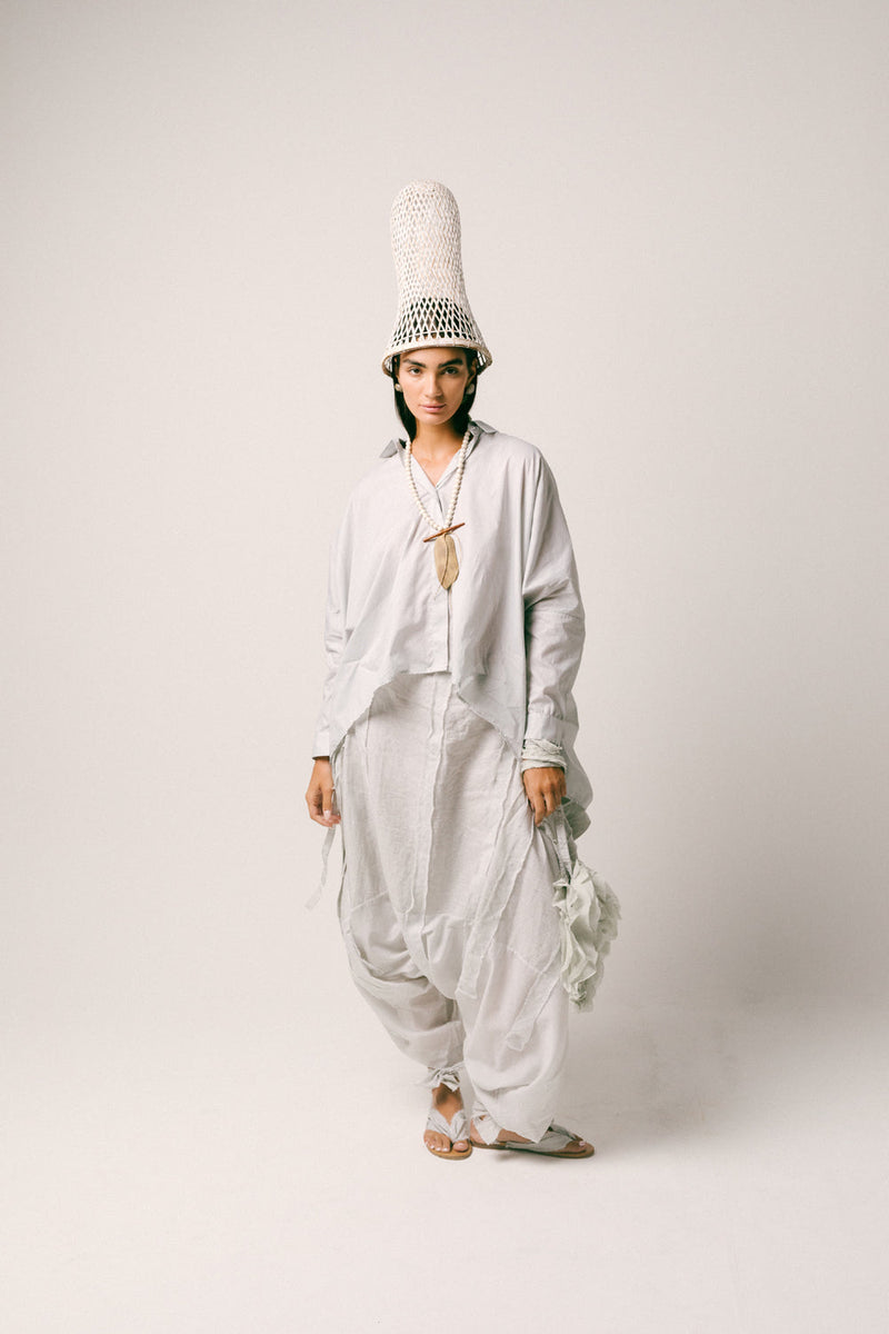 Embun Cotton Dhoti Set shirt- mul mul cotton pants- linen co-ord set by Ituvana in mint green for women in Singapore