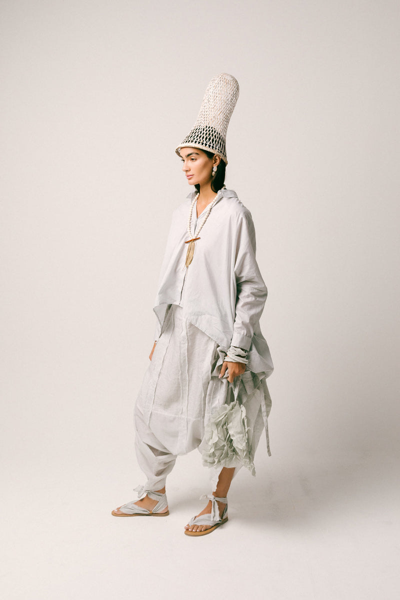 Embun Cotton Dhoti Set shirt- mul mul cotton pants- linen co-ord set by Ituvana in mint green for women in Singapore