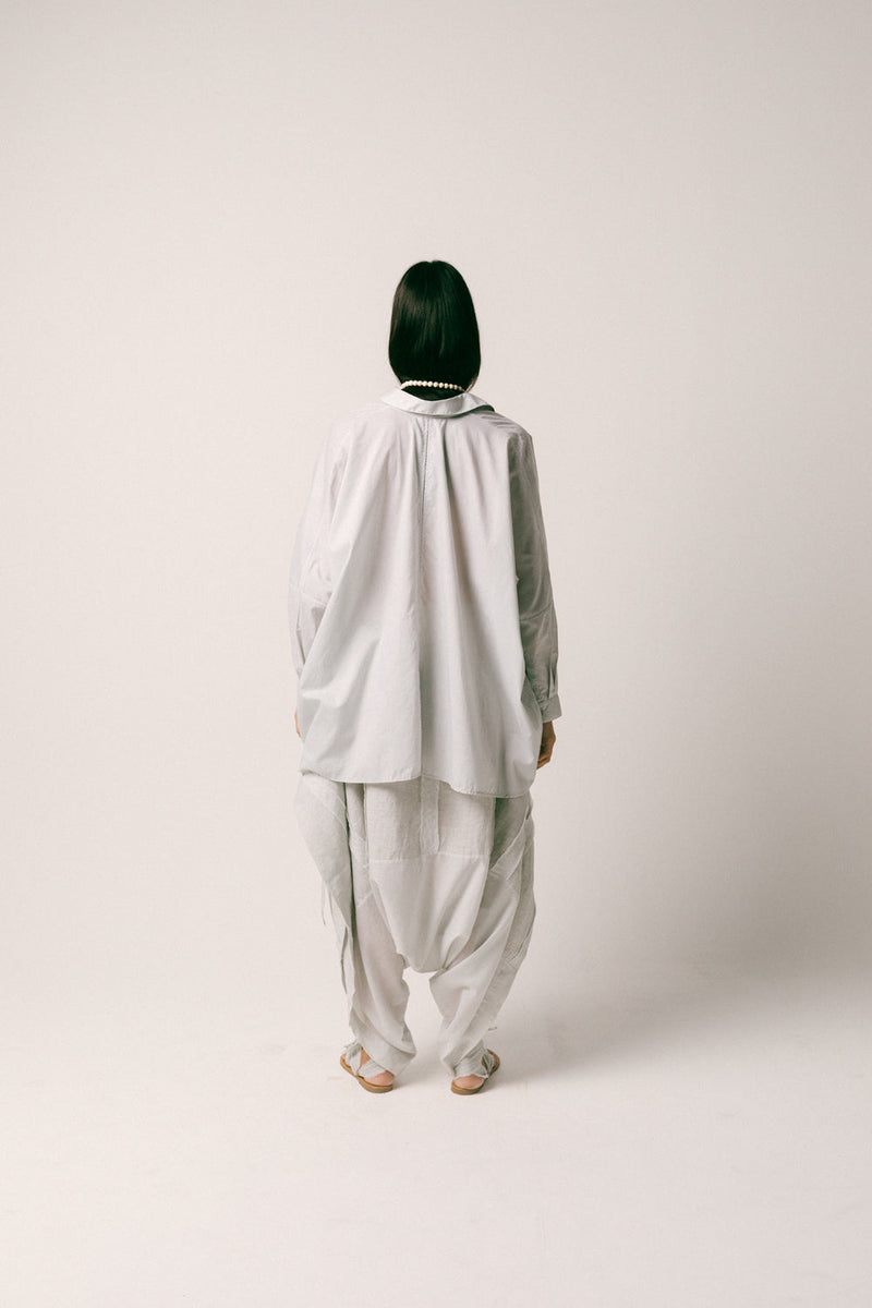 Embun Cotton Dhoti Set shirt- mul mul cotton pants- linen co-ord set by Ituvana in mint green for women in Singapore