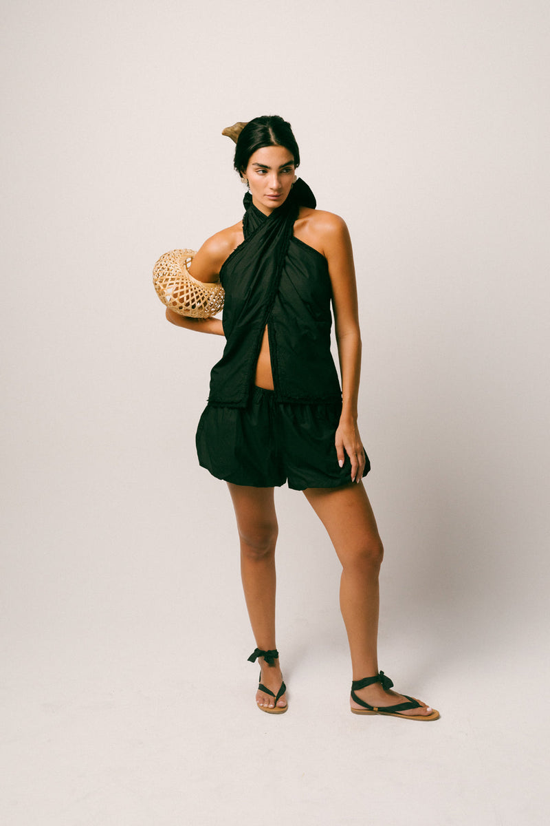 Hujan Cotton Short Set cambric cotton co-ord set by Ituvana in black for women in Singapore