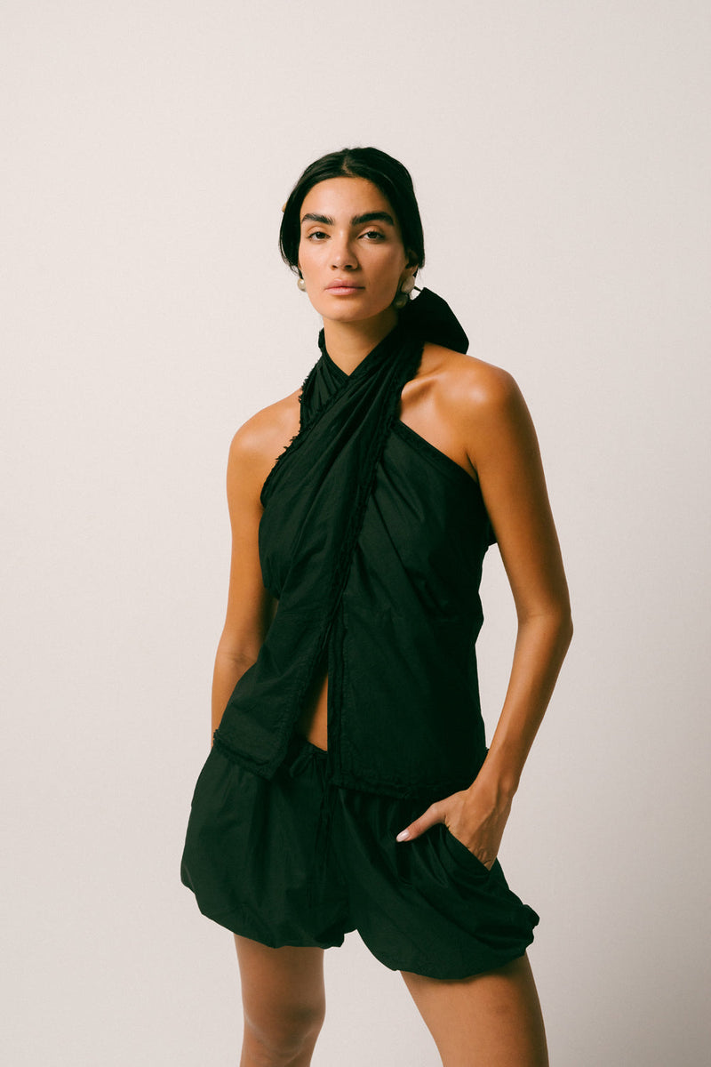 Hujan Cotton Short Set cambric cotton co-ord set by Ituvana in black for women in Singapore