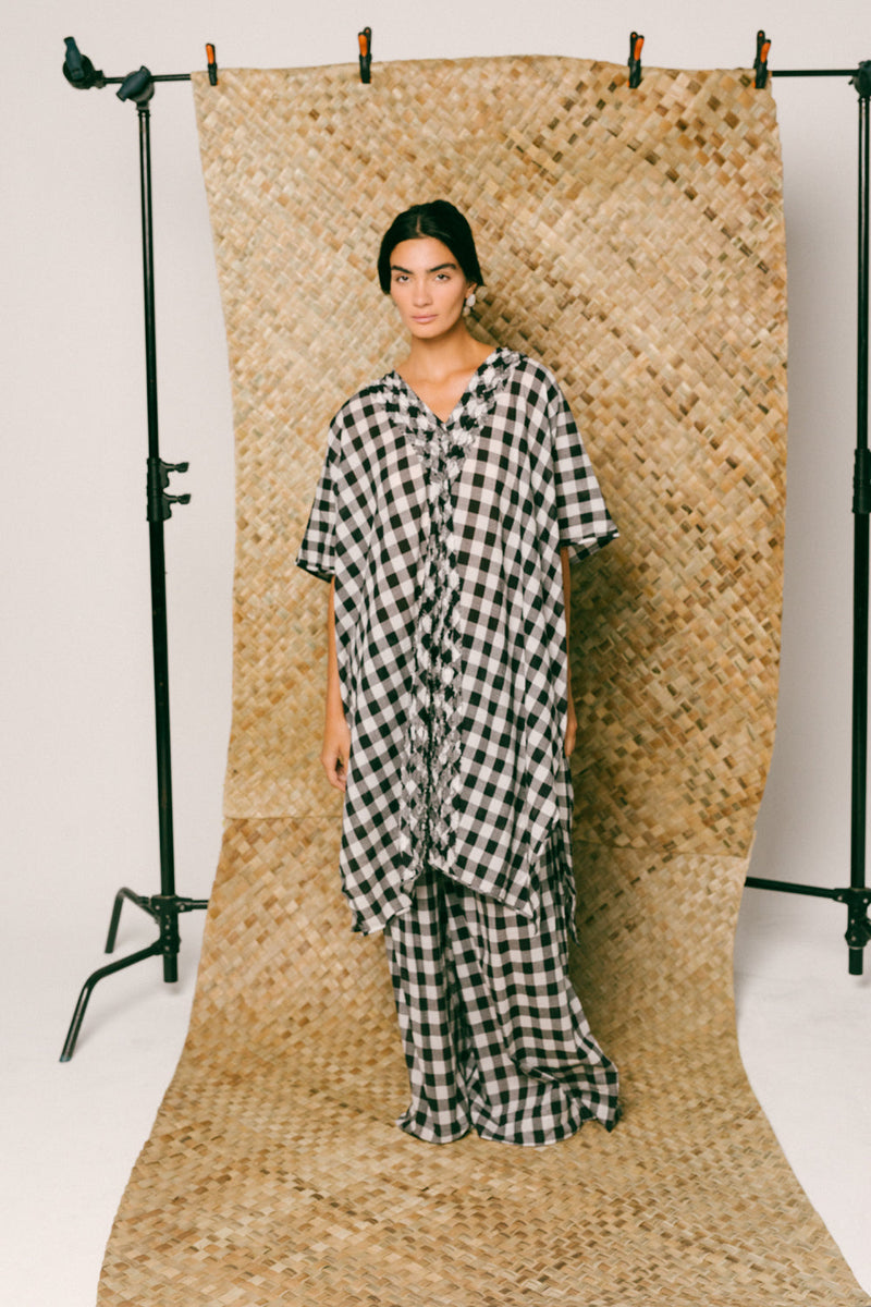 Damai Cotton Kaftan Set madras cotton co-ord set by Ituvana in black for women in Singapore