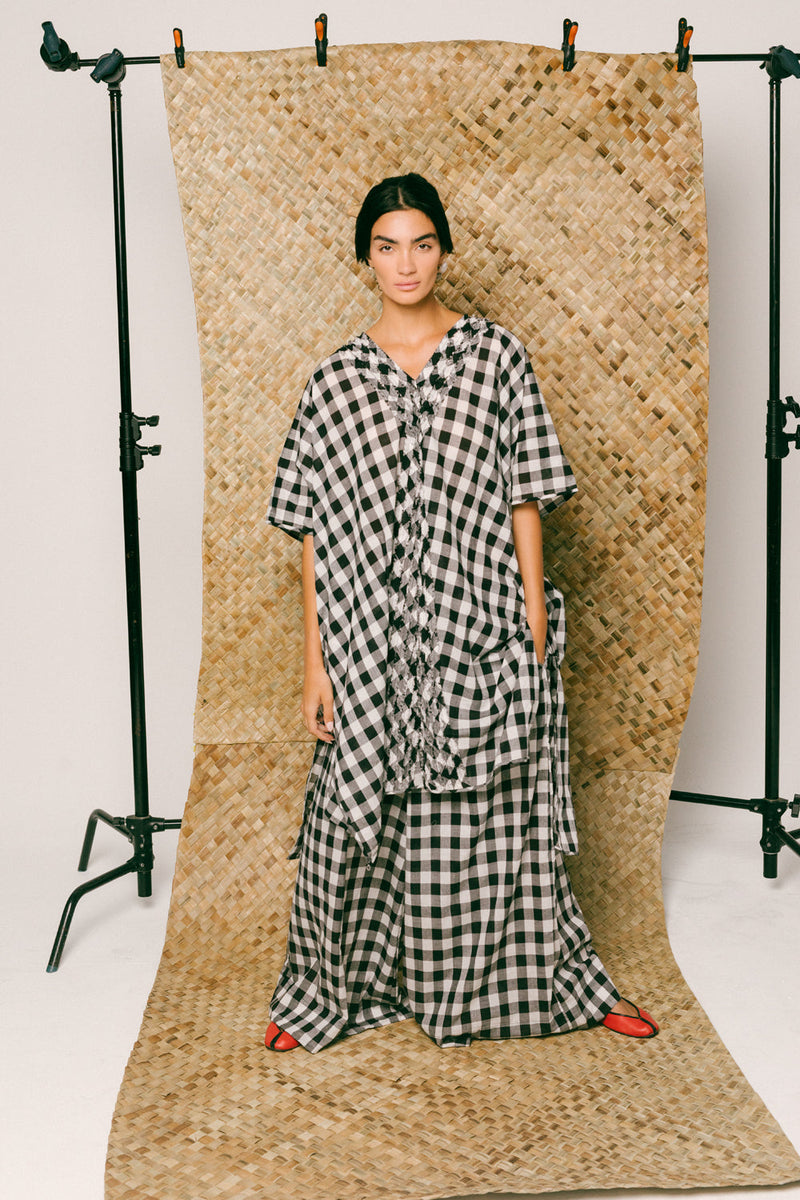 Damai Cotton Kaftan Set madras cotton co-ord set by Ituvana in black for women in Singapore