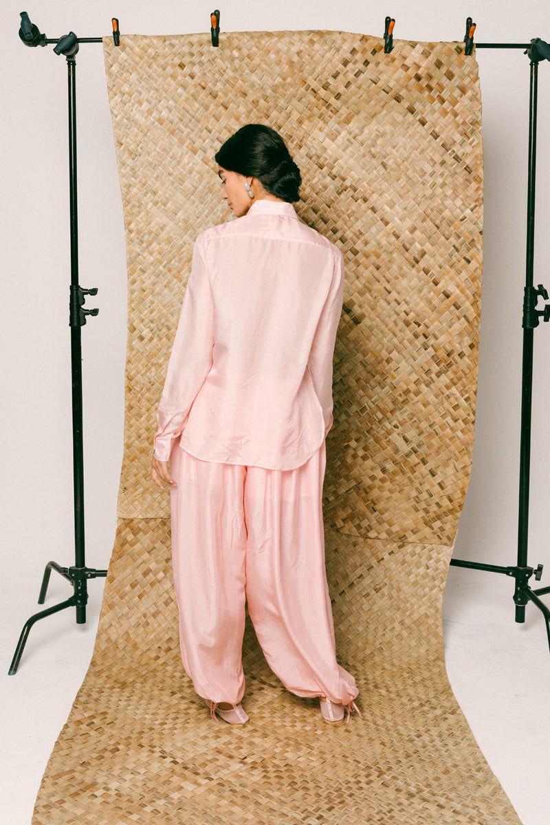 Manis Silk Balloon Set habutai silk co-ord set by Ituvana in pink for women in Singapore