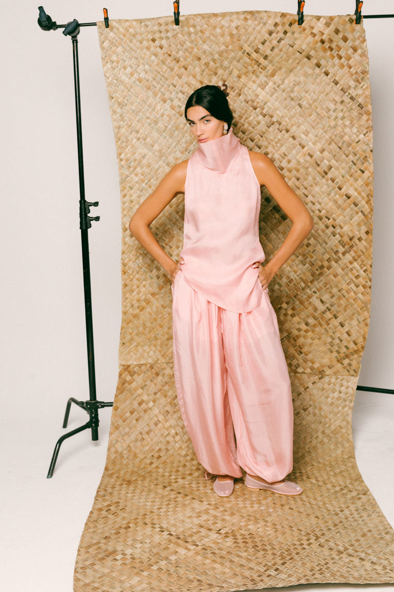 Mawar Silk Pant Set organza habutai silk co-ord set by Ituvana in pink for women in Singapore