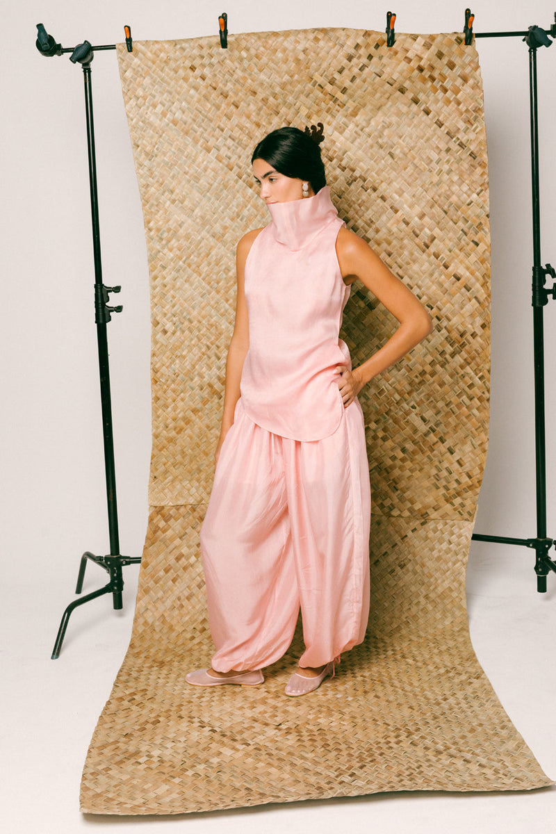 Mawar Silk Pant Set organza habutai silk co-ord set by Ituvana in pink for women in Singapore